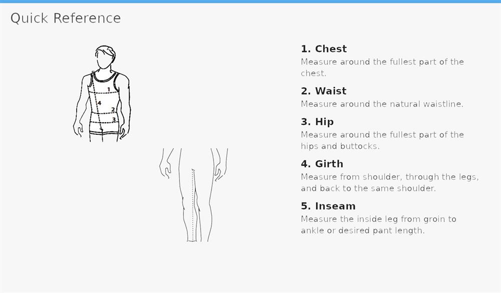 Quick reference diagram for men's leotards